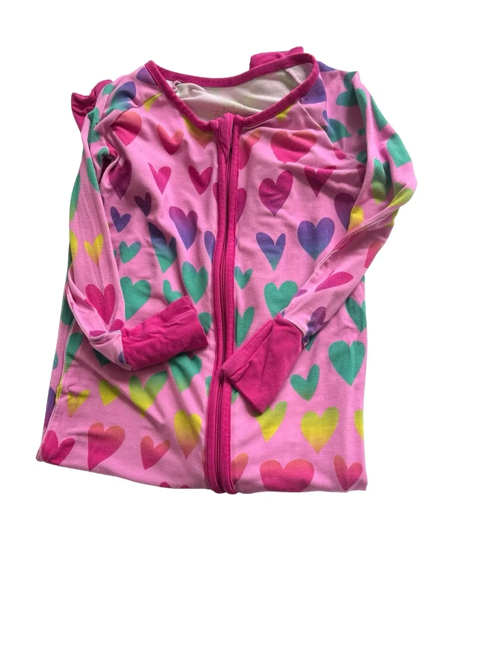 Little Sleepies Pink Heart Print Footie Pajamas Zip Up Kids Size 12-18 Months